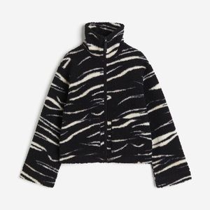 H&M Sherpa Fleece Teddy Bear Jacket (XL) NWOT Black/Zebra Print